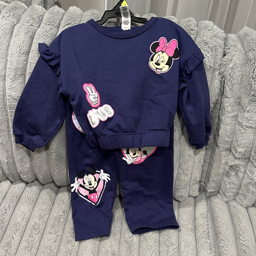 Disney Navy Sweatshirt with Pink Minnie Bow Graphic